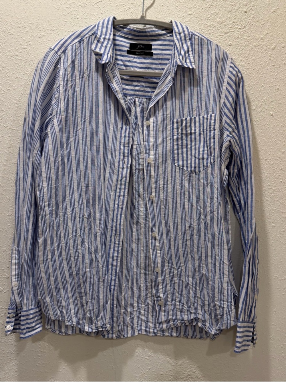 J.Crew Classic Womens Linen Cotton Button Down Shirt Blue White Striped Preppy